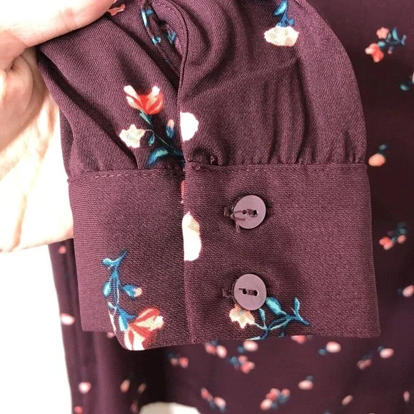 Old Navy Women's Long Sleeve Woven Shift Burgundy Ditsy Floral Dress Size Large - Picture 3 of 8